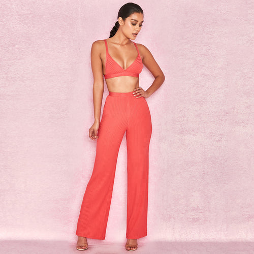 OC Ribbed Sexy Two-piece Wide-Leg Pants